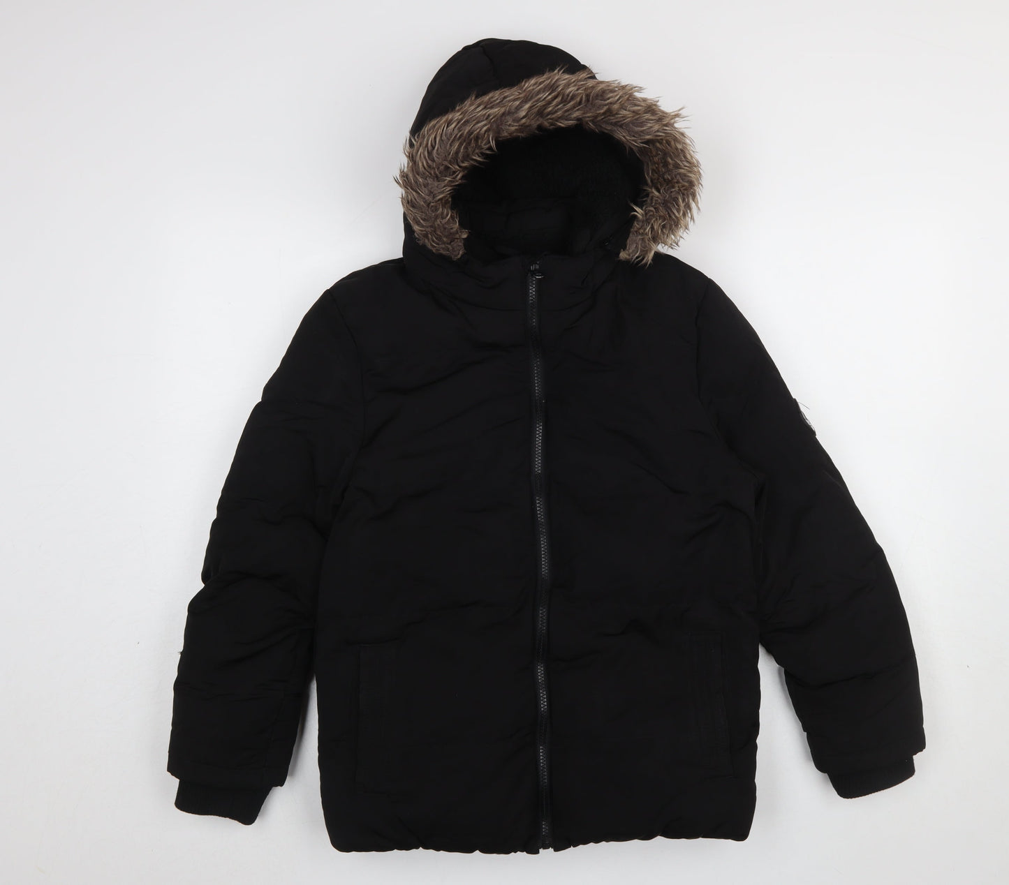 SoulCal & Co Boys Black Hooded Puffer Jacket 11–12 Years Winter Coat