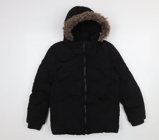SoulCal & Co Boys Black Hooded Puffer Jacket 11–12 Years Winter Coat