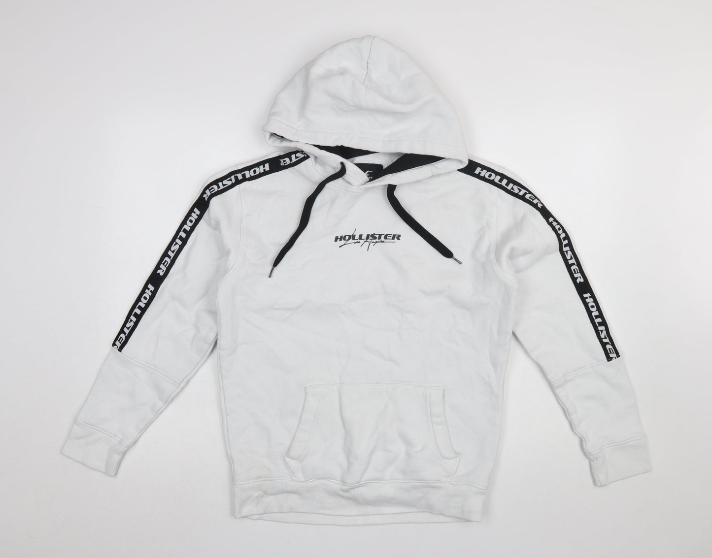 Hollister Boys White Pullover Hoodie Small Logo Graphic Cotton Blend