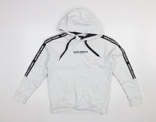 Hollister Boys White Pullover Hoodie Small Logo Graphic Cotton Blend