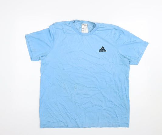 Adidas Men's Blue Cotton Crew Neck Logo T-Shirt Size L