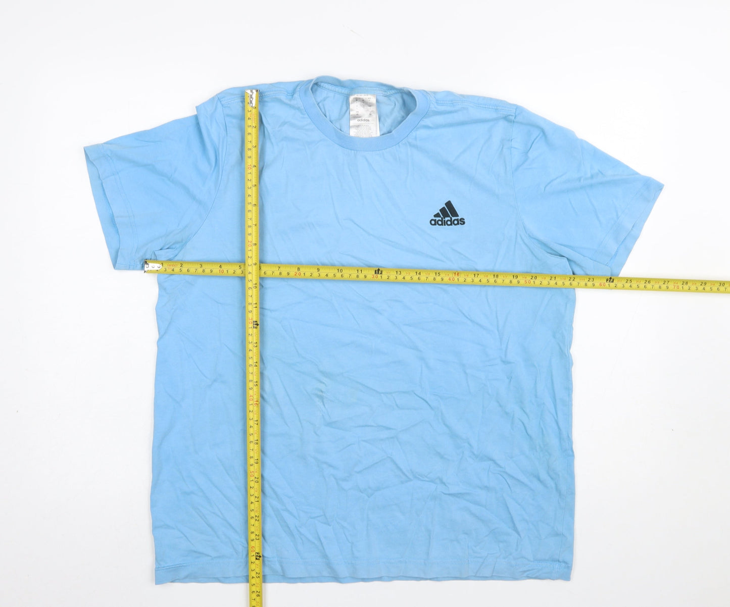 Adidas Men's Blue Cotton Crew Neck Logo T-Shirt Size L