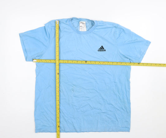 Adidas Men's Blue Cotton Crew Neck Logo T-Shirt Size L
