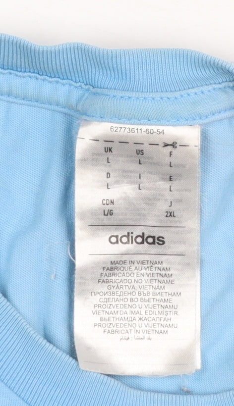 Adidas Men's Blue Cotton Crew Neck Logo T-Shirt Size L