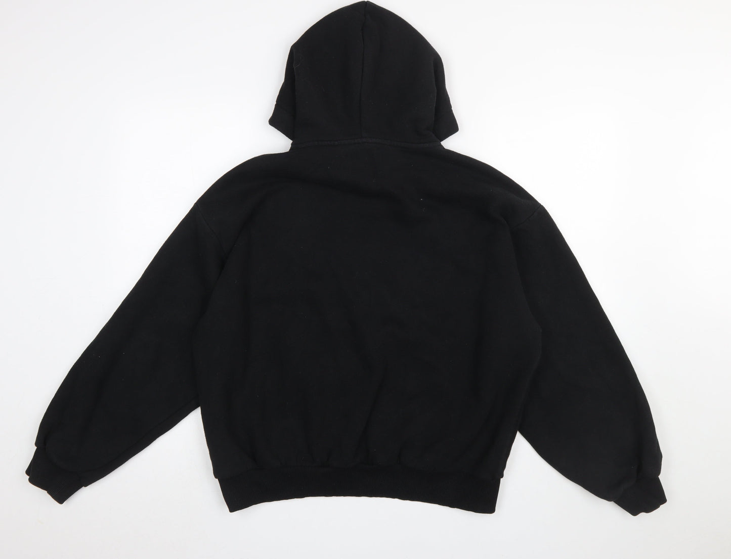Bershka Women Black Small Pullover Hoodie Join Life Graphic Cotton Blend