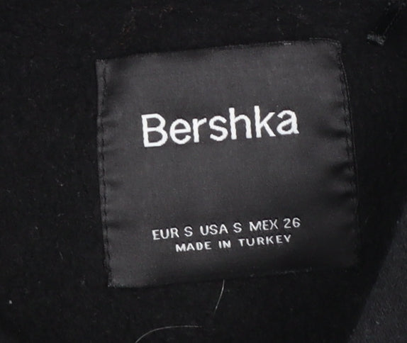 Bershka Women Black Small Pullover Hoodie Join Life Graphic Cotton Blend