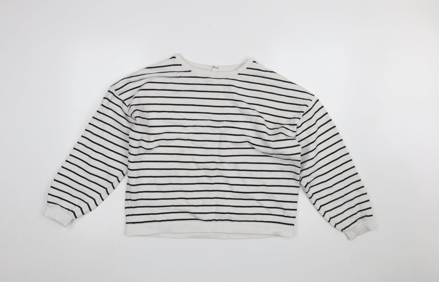 In Other Words Women White Black Striped Pullover Sweatshirt Medium