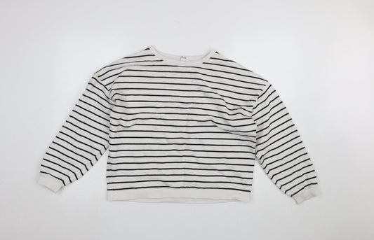 In Other Words Women White Black Striped Pullover Sweatshirt Medium