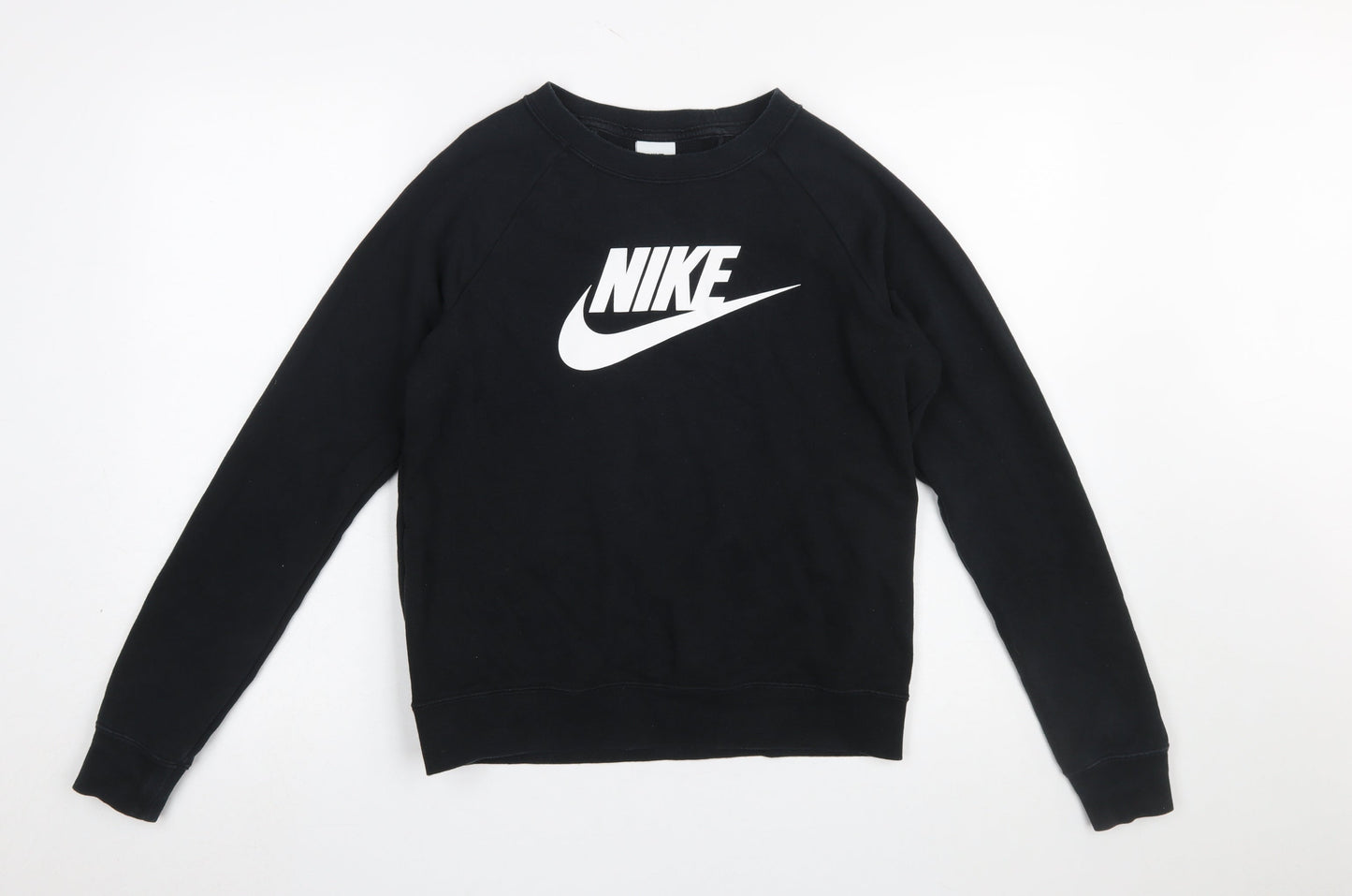 Nike Women Black Small Pullover Sweatshirt Cotton Blend Logo Crew Neck