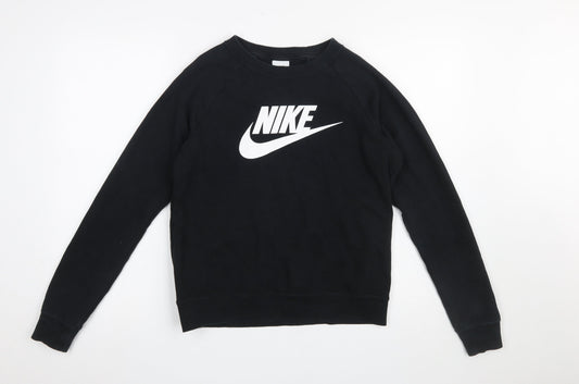 Nike Women Black Small Pullover Sweatshirt Cotton Blend Logo Crew Neck