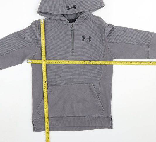 Under Armour Boys Grey Half Zip Hoodie Size 140 ColdGear Cotton Blend
