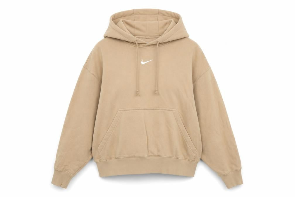 Nike Women's Beige Pullover Hoodie Small Relaxed Fit Cotton Blend
