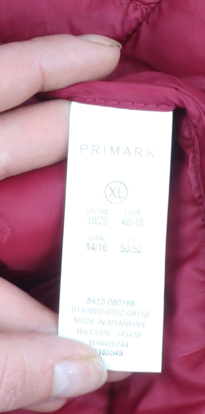 Primark Women Red XL Quilted Puffer Jacket Lightweight Zip Coat