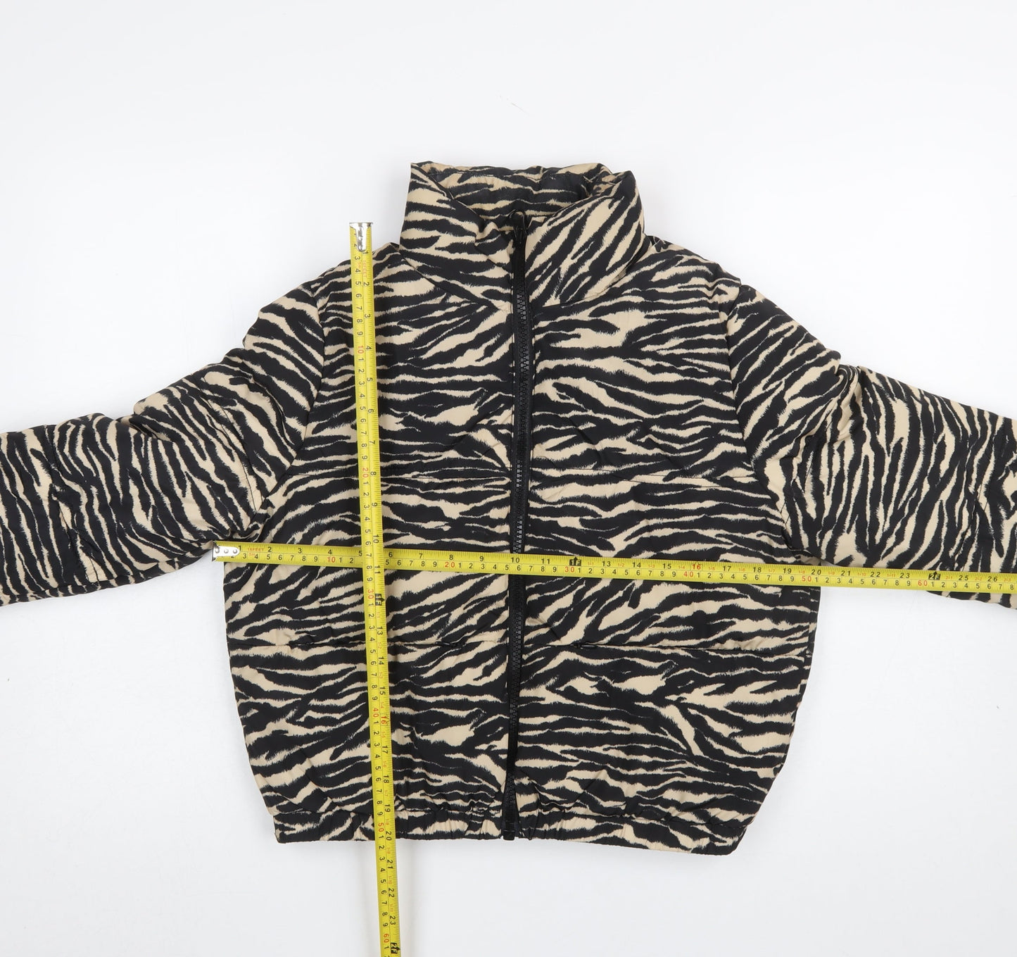 H&M Divided Women’s XS Animal Print Puffer Jacket Black Beige