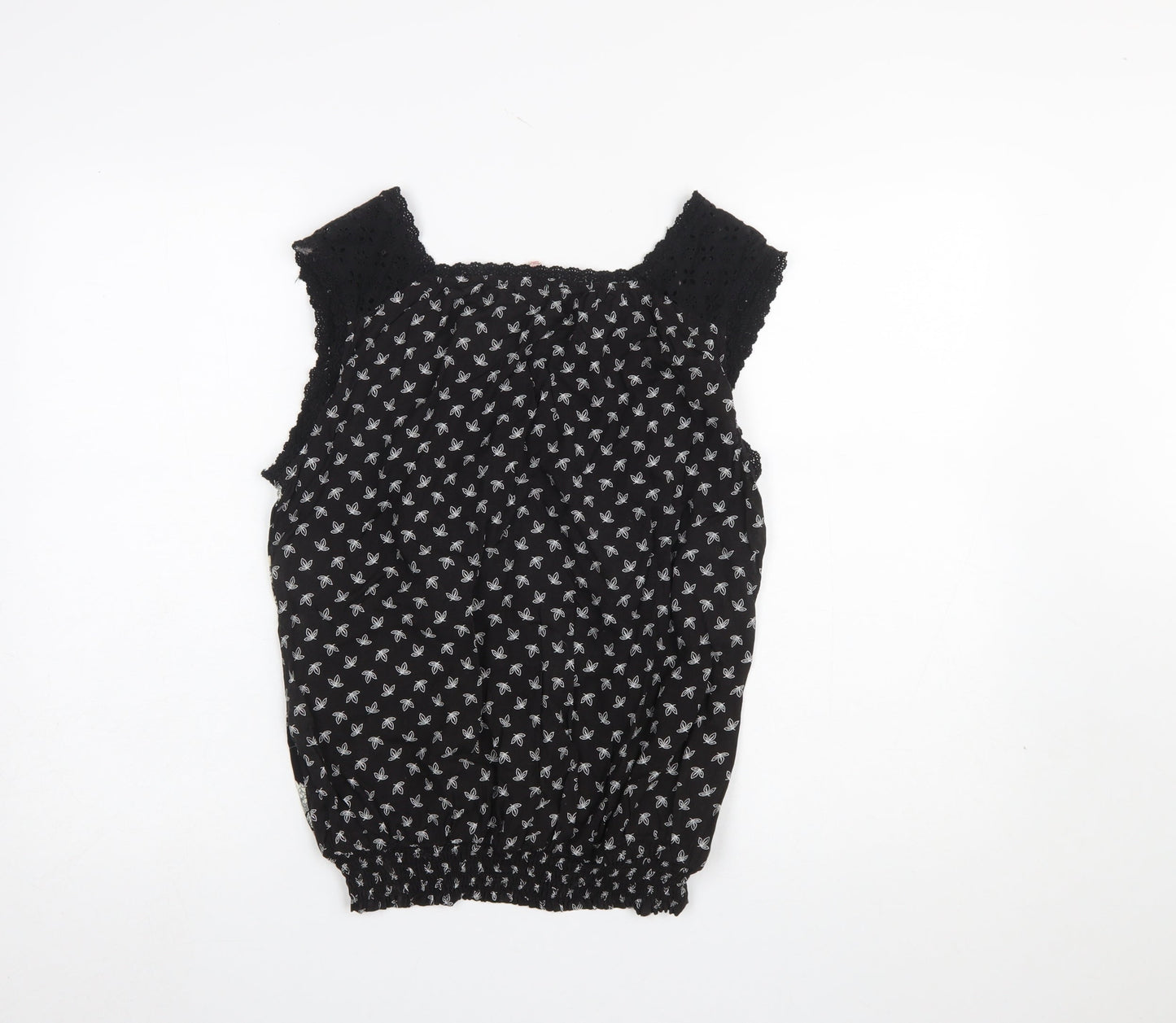 Solitaire Women’s Black Floral Crochet Sleeveless Blouse M
