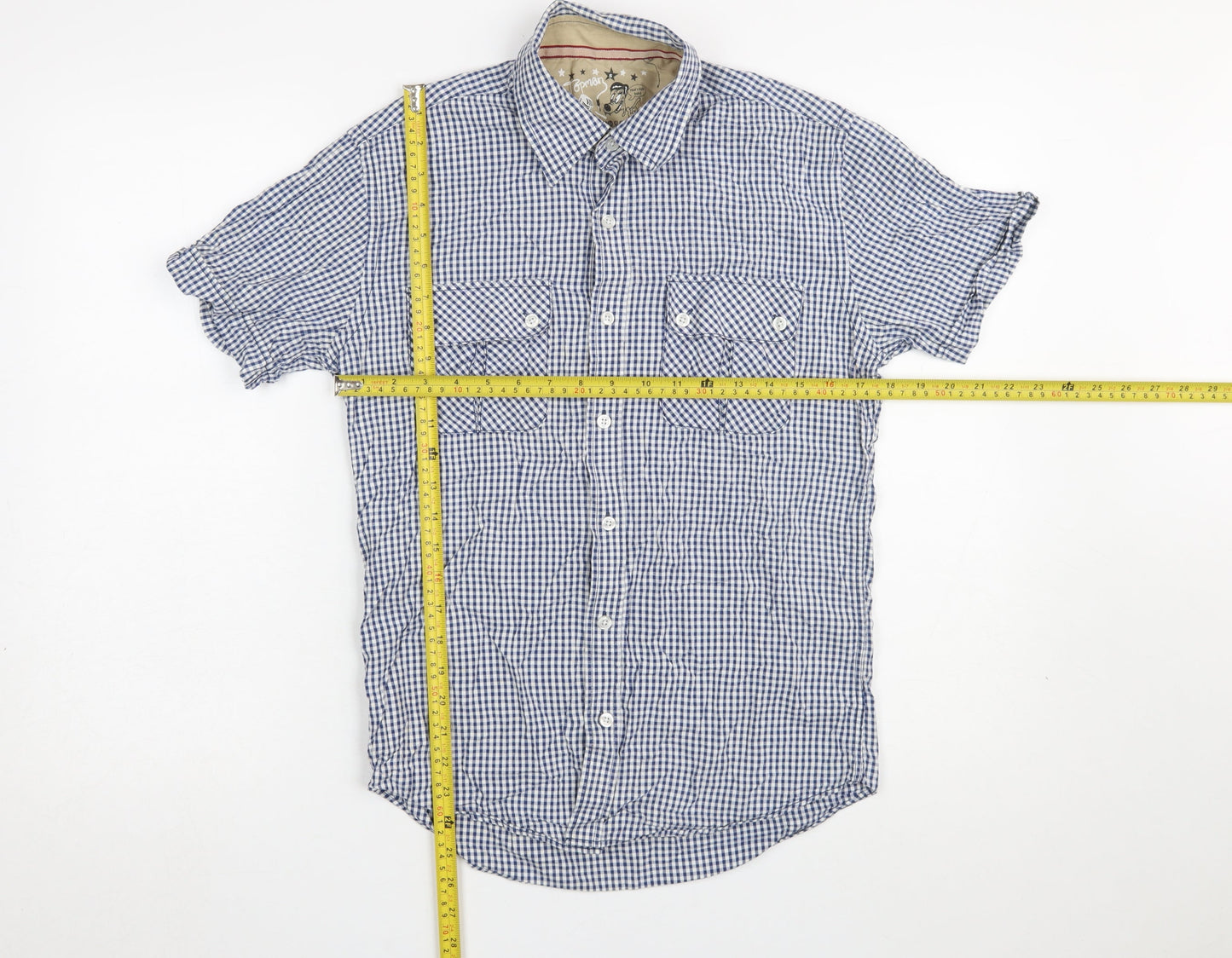 Topman Men's Blue Check Short Sleeve Button-Up Shirt Size S