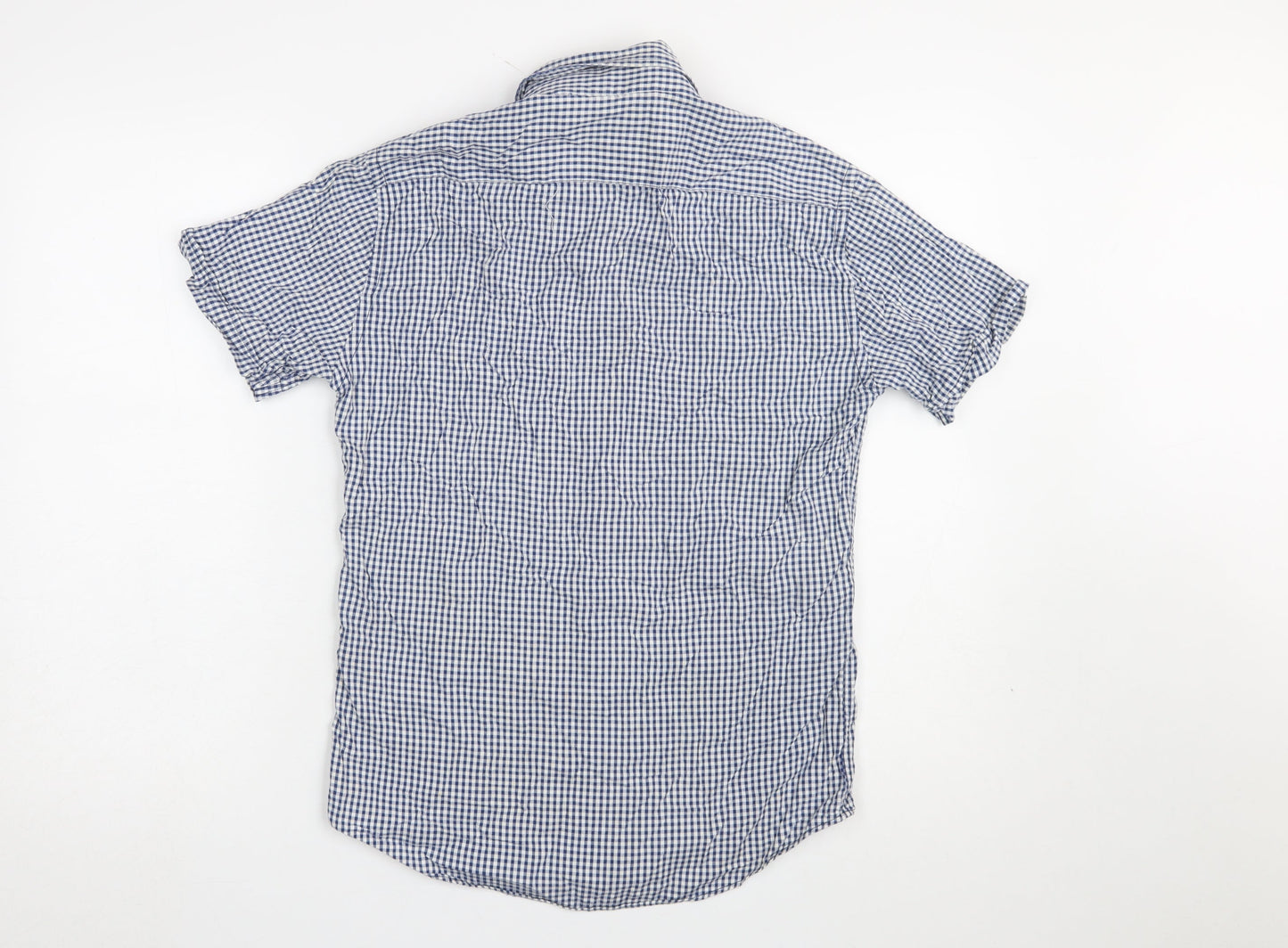 Topman Men's Blue Check Short Sleeve Button-Up Shirt Size S