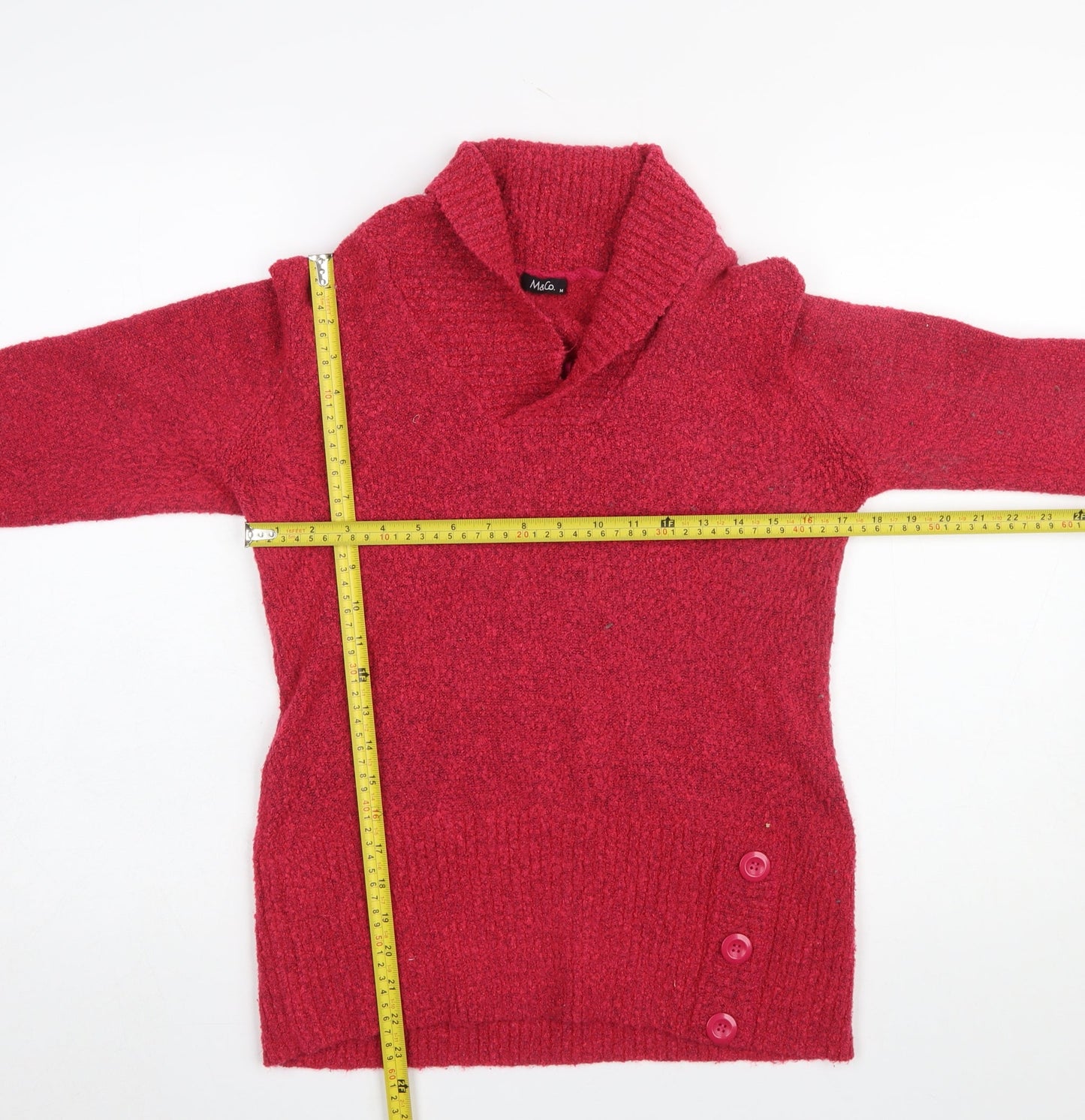 M&Co Women's Red Chunky-Knit Pullover Jumper Size M