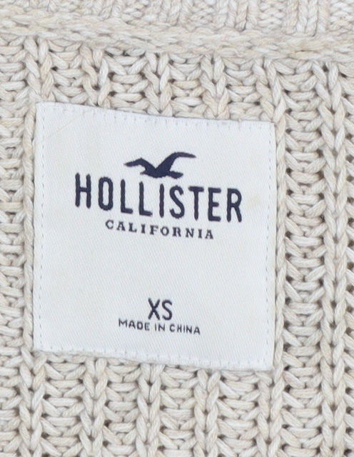 Hollister Women Beige Chunky-Knit V-Neck Pullover Jumper XS