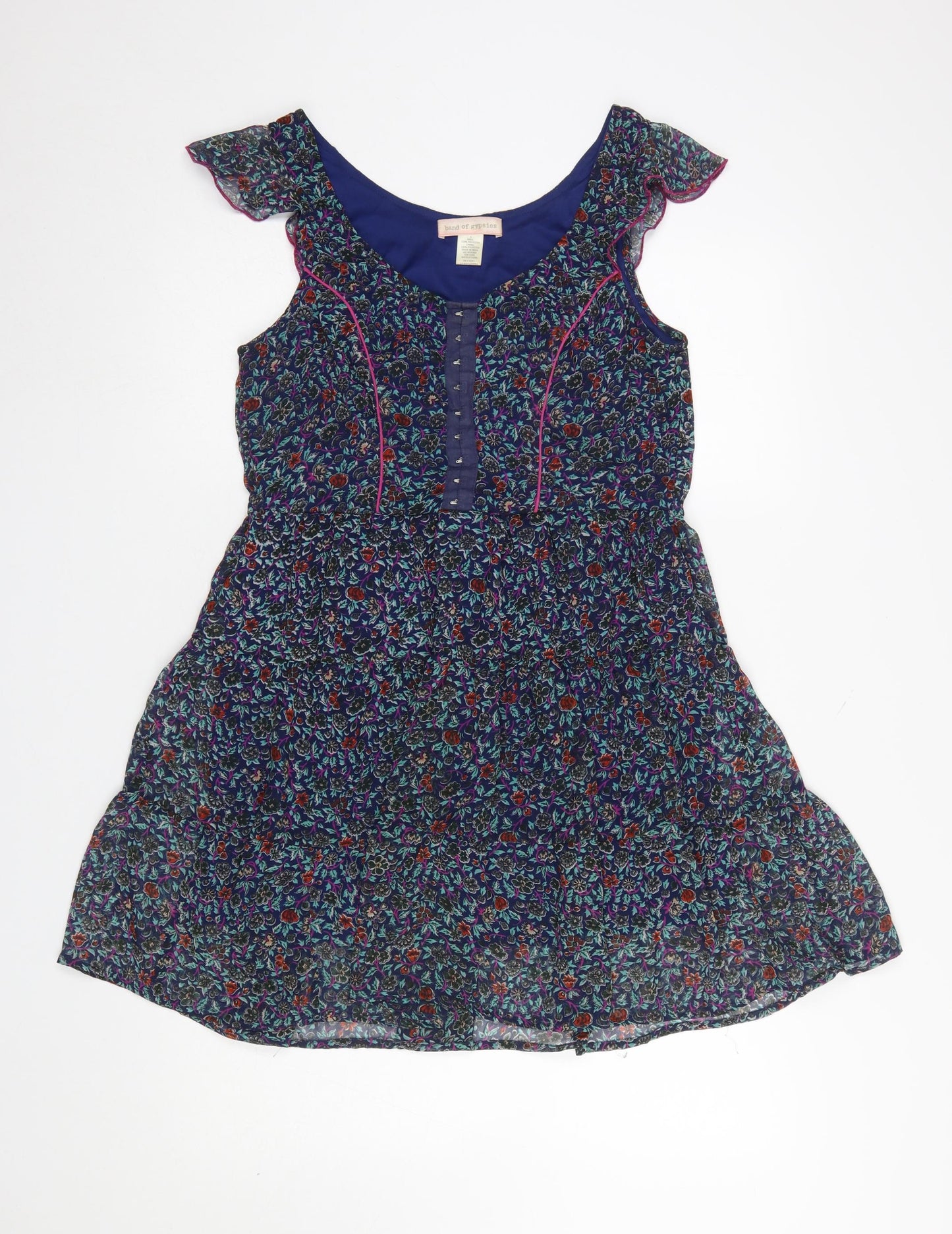 Band of Gypsies Women's Multicoloured Floral Fit & Flare Short Dress S
