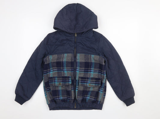 FatFace Boys Blue Quilted Checked Hooded Jacket 10-11 Years