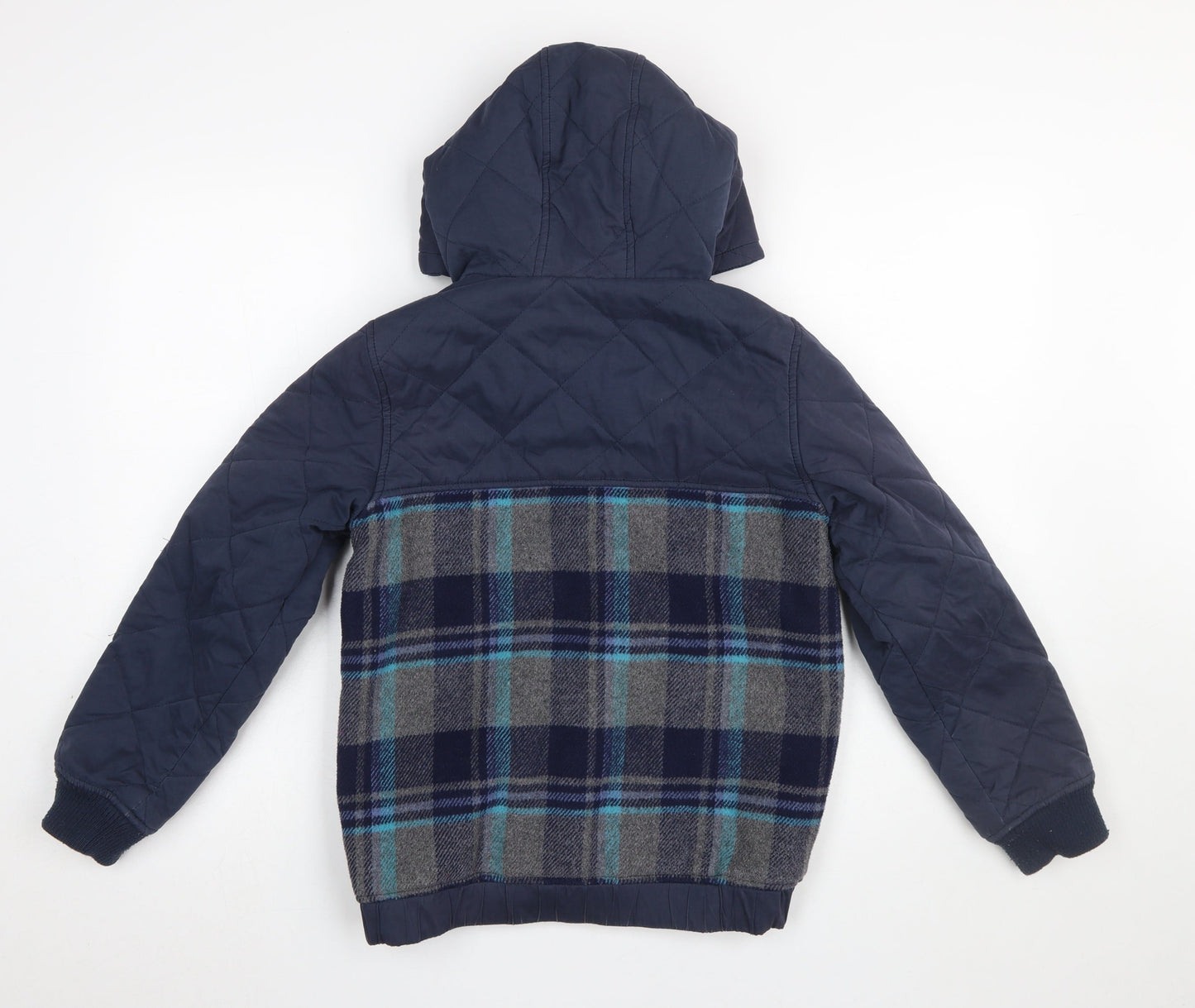 FatFace Boys Blue Quilted Checked Hooded Jacket 10-11 Years