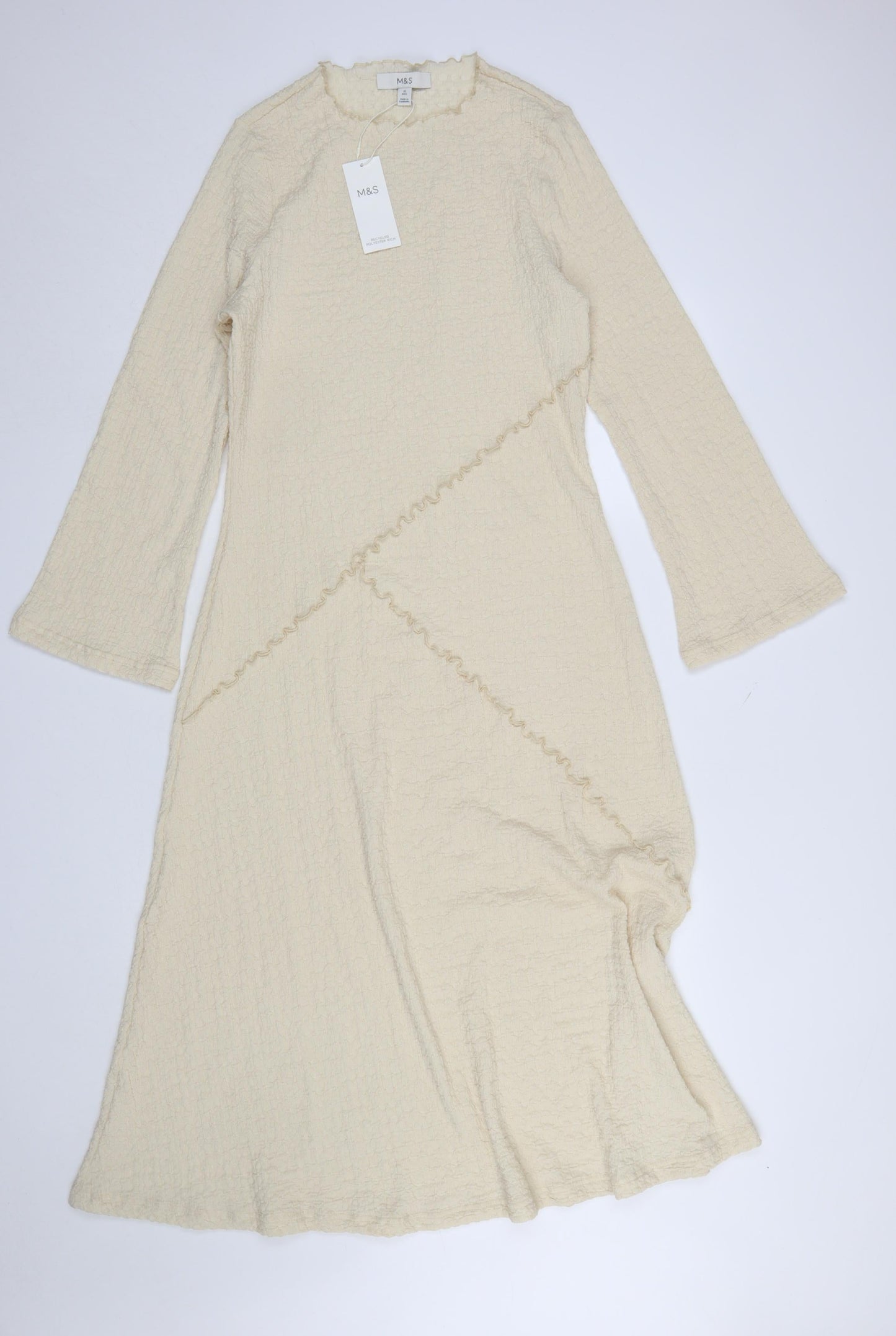 Marks and Spencer Women Beige Size 12 A-Line Midi Dress Long Sleeve