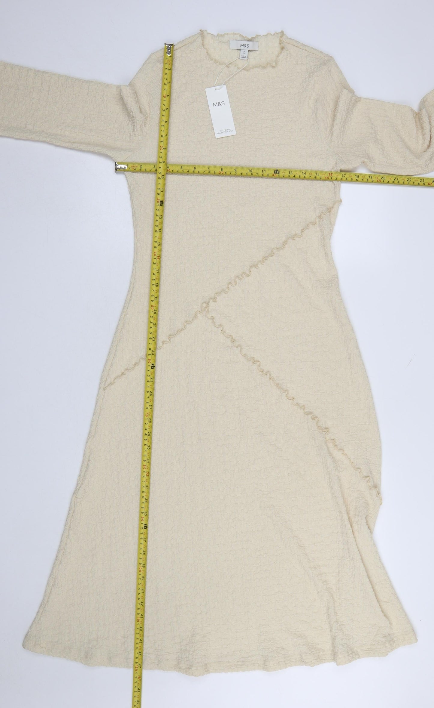 Marks and Spencer Women Beige Size 12 A-Line Midi Dress Long Sleeve