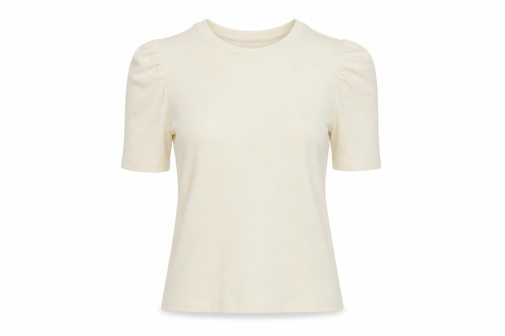 New Look Women’s Ivory Puff Sleeve Crew Neck T-Shirt Size 14
