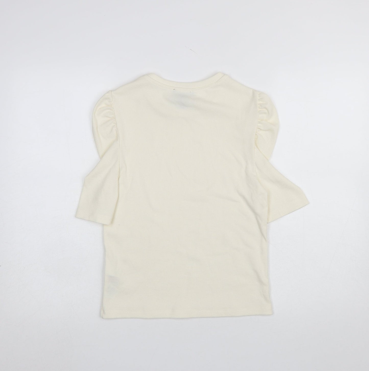 New Look Women’s Ivory Puff Sleeve Crew Neck T-Shirt Size 14