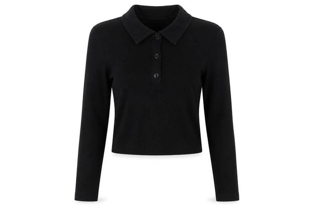 Weekday Women's Black Cropped Button-Up Collared Top XS