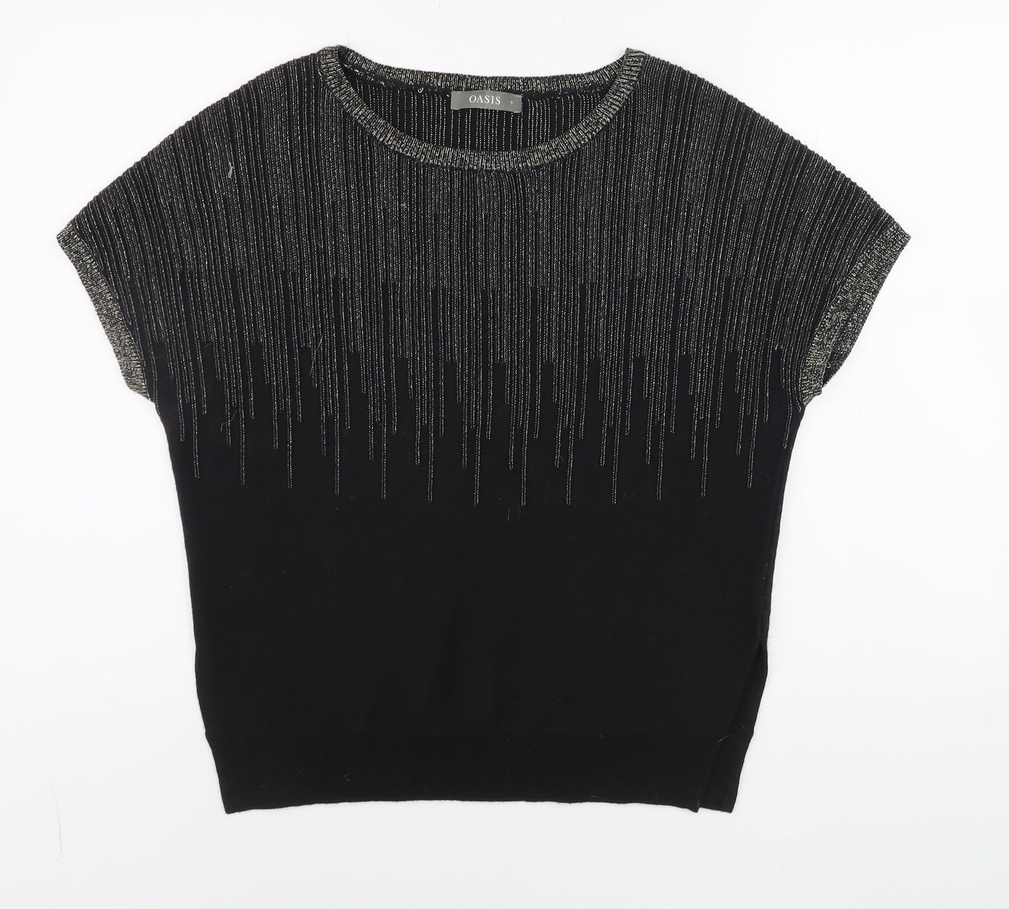 Oasis Womens Black Short Sleeve Glitter Knit Top Size S