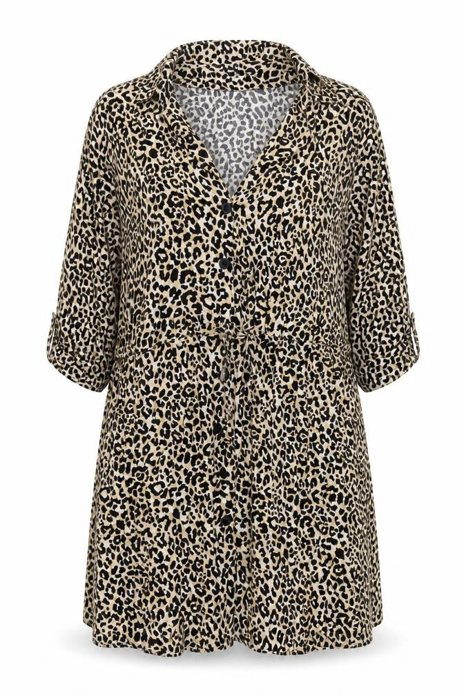 ASOS DESIGN Curve Women’s Beige Leopard Print Shirt Dress Size 22