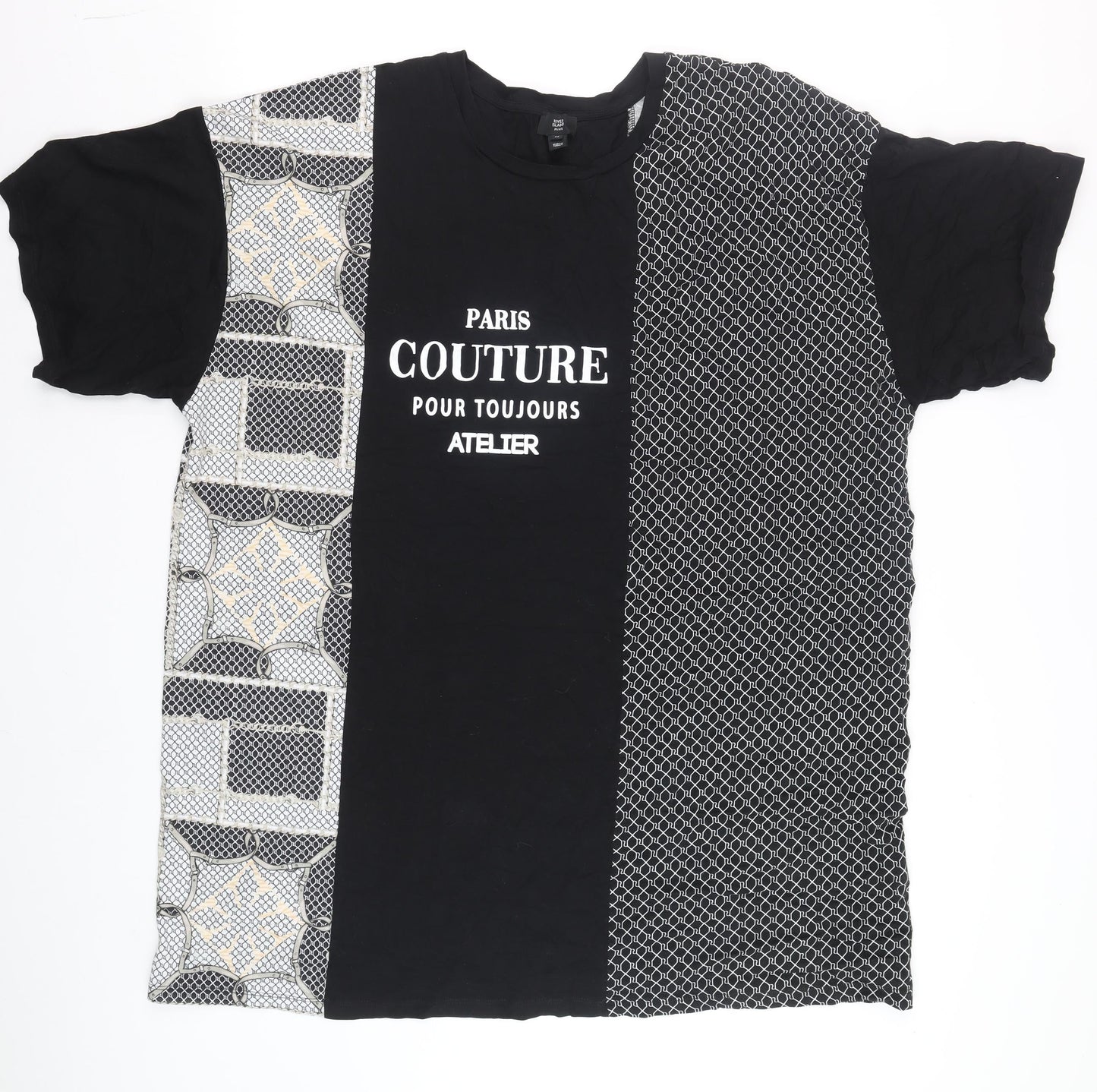 River Island Plus Women’s Black Colourblock Paris Couture T-Shirt Size 22