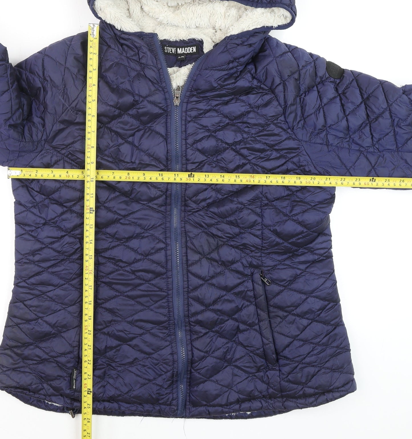 Steve Madden Womens Blue Quilted Hooded Puffer Jacket XL