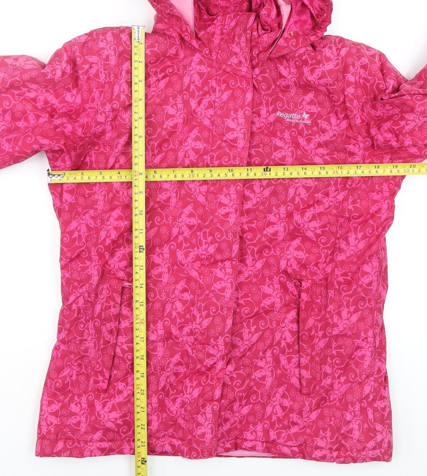 Regatta Teens Pink Butterfly Print Waterproof Hooded Rain Jacket Size 14