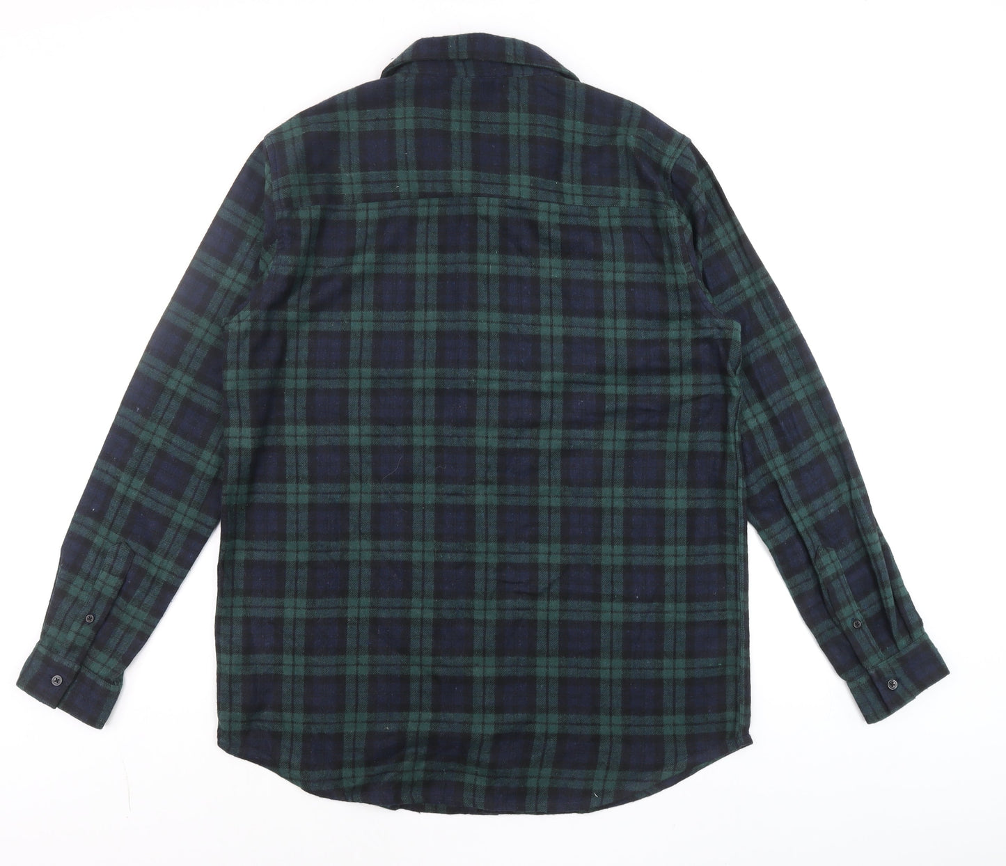 boohooMAN Men's Green & Navy Check Flannel Button-Up Shirt M