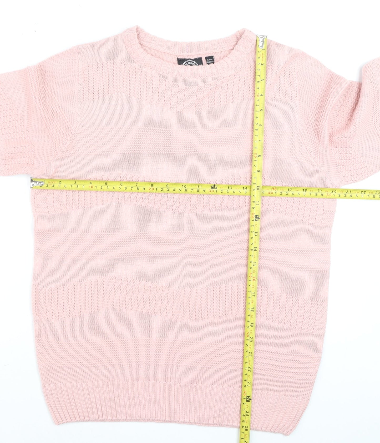 Le Breve Women Pink Knit Crew Neck Pullover Jumper Size M