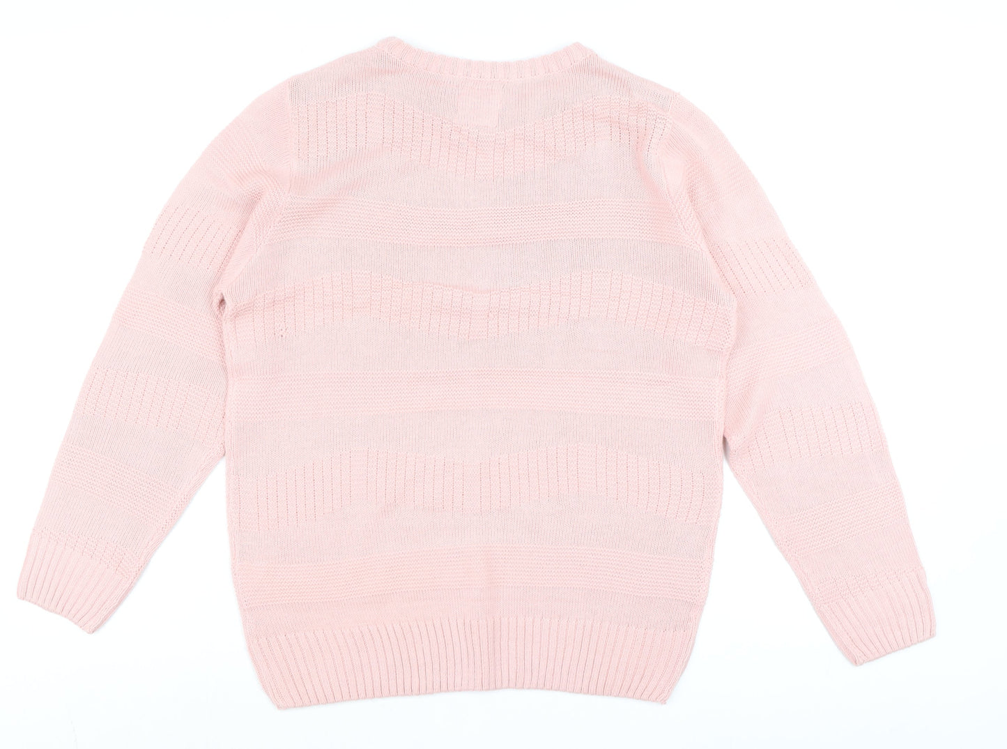 Le Breve Women Pink Knit Crew Neck Pullover Jumper Size M