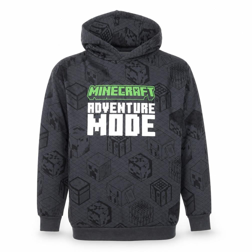 Minecraft Boys Grey Hoodie Adventure Mode 12-13 Years Pullover Cotton Blend