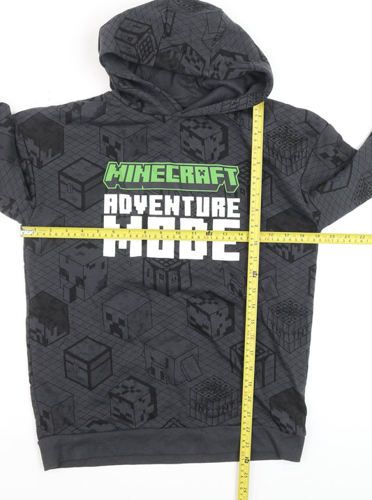Minecraft Boys Grey Hoodie Adventure Mode 12-13 Years Pullover Cotton Blend