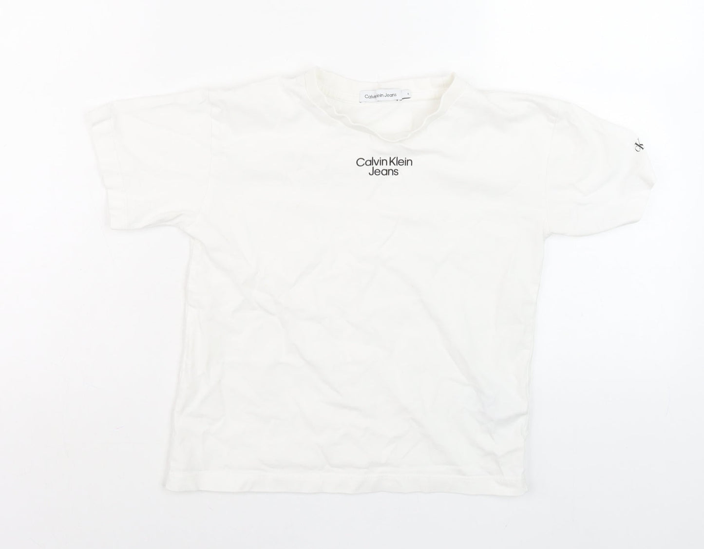 Calvin Klein Jeans Women's White Basic Logo Cotton T-Shirt Size 6