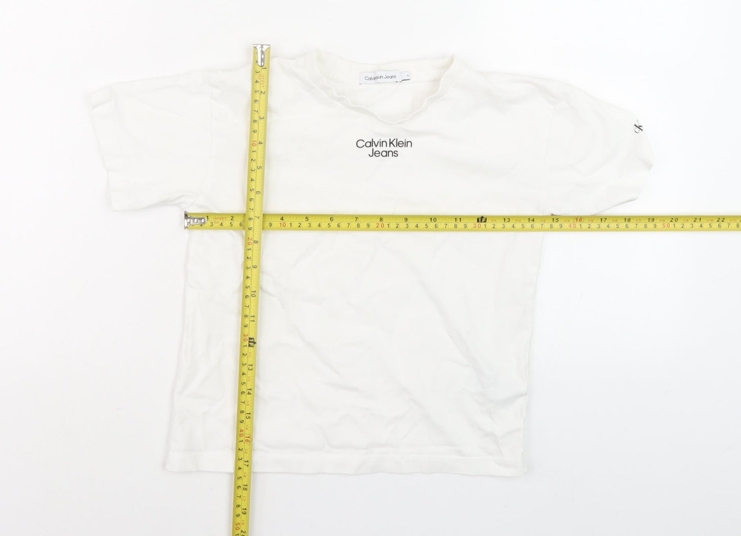 Calvin Klein Jeans Women's White Basic Logo Cotton T-Shirt Size 6