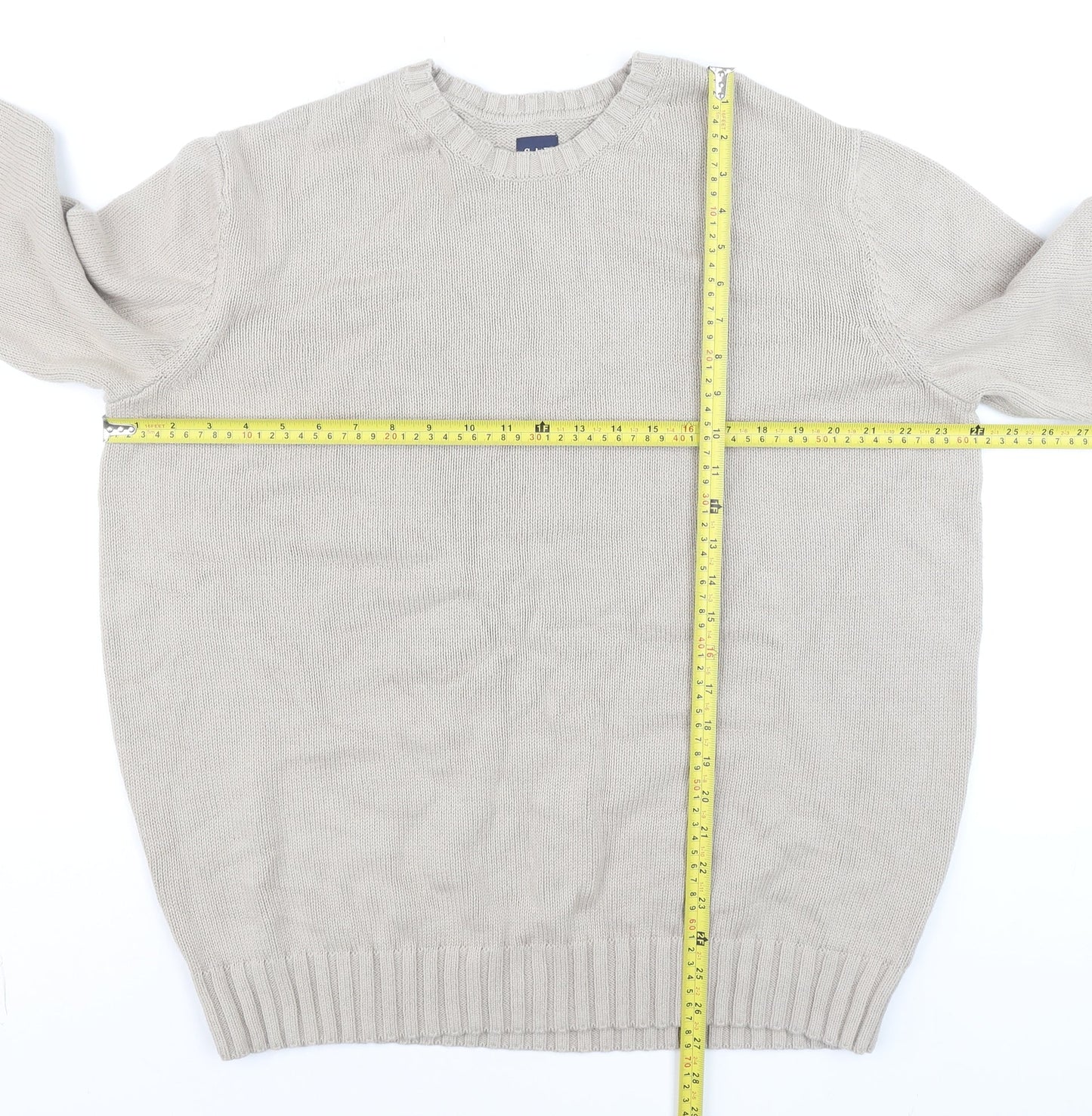 GAP Men's Beige Cotton Crew Neck Pullover Jumper Size M