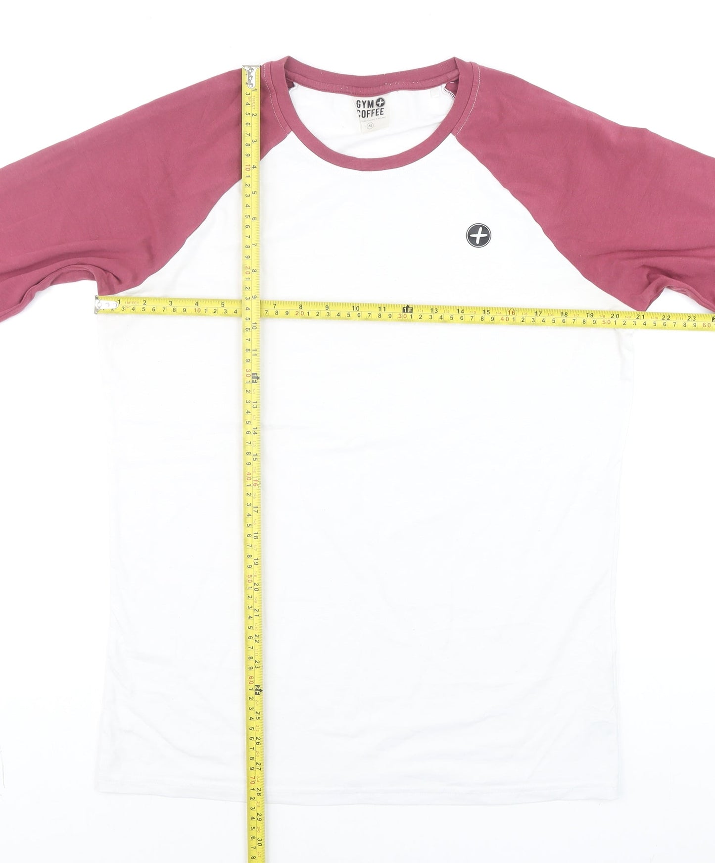 Gym+Coffee Men’s White 3/4 Sleeve Raglan T-Shirt Medium
