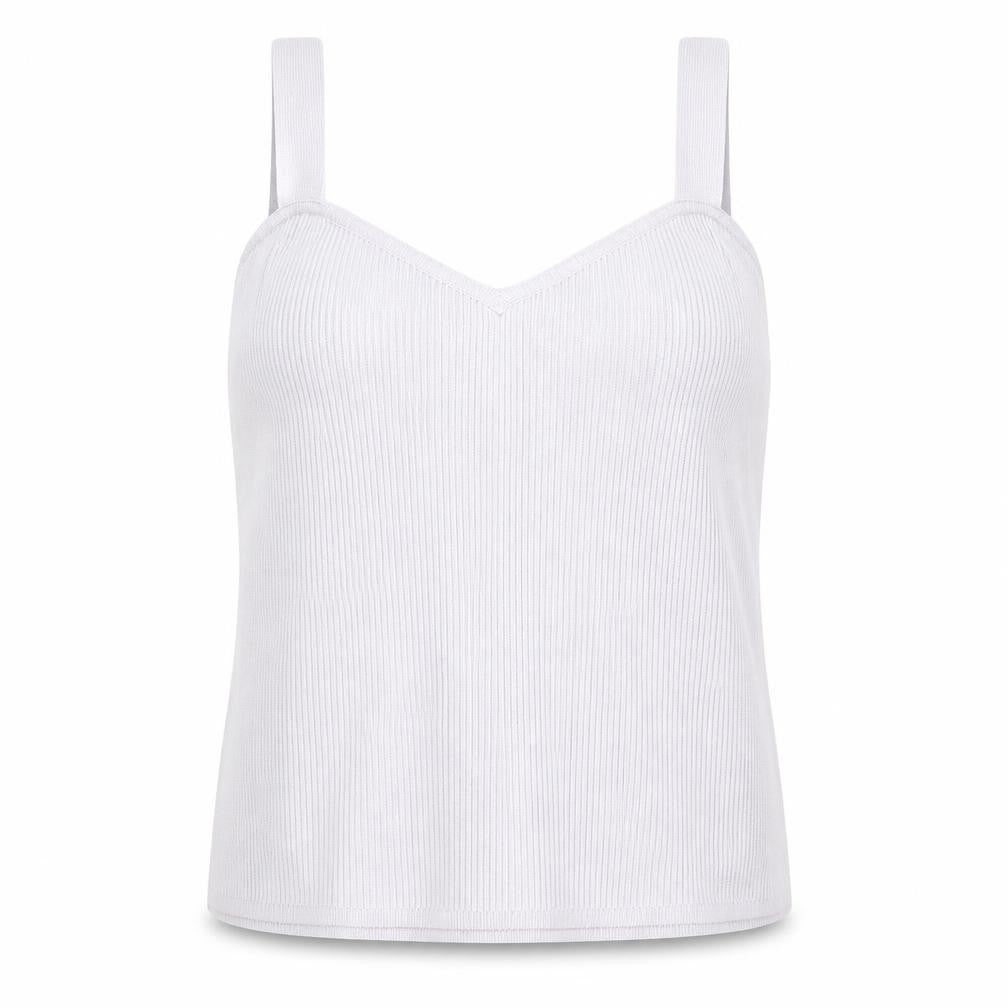 ASOS DESIGN Women Ivory Ribbed Camisole Tank Top UK 14