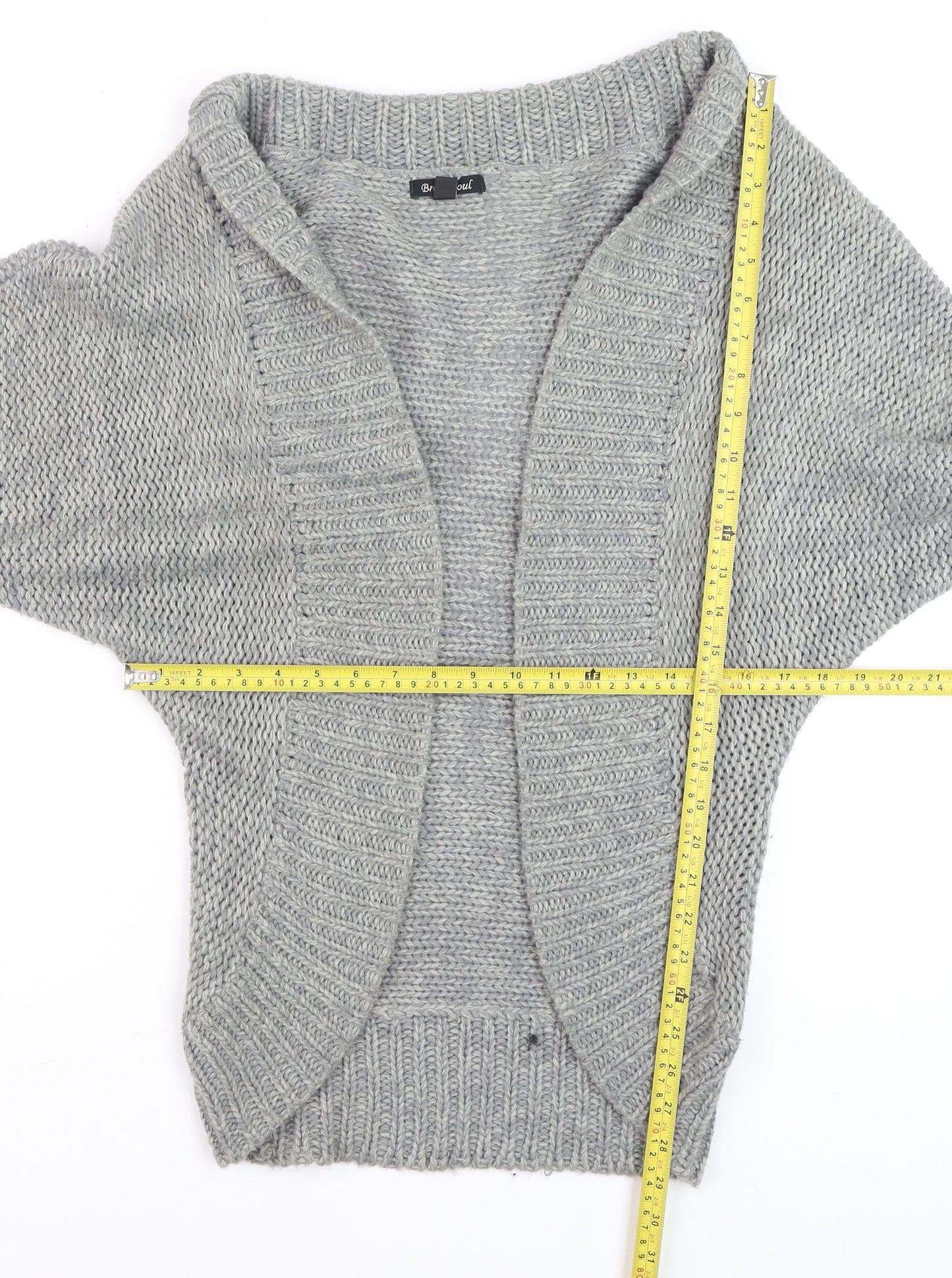 Brave Soul Women's Grey Chunky Knit Open Cardigan S Relaxed Fit