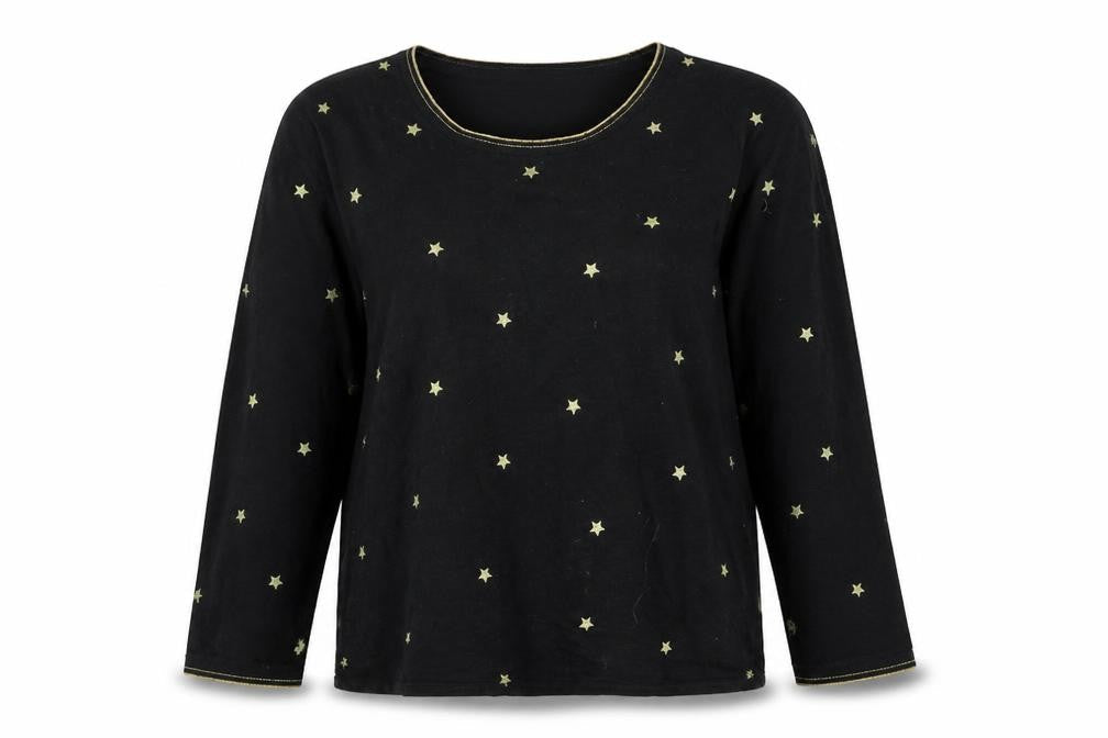 Gerard Darel Women’s Black Star Embroidered 3/4 Sleeve Cotton T-Shirt M