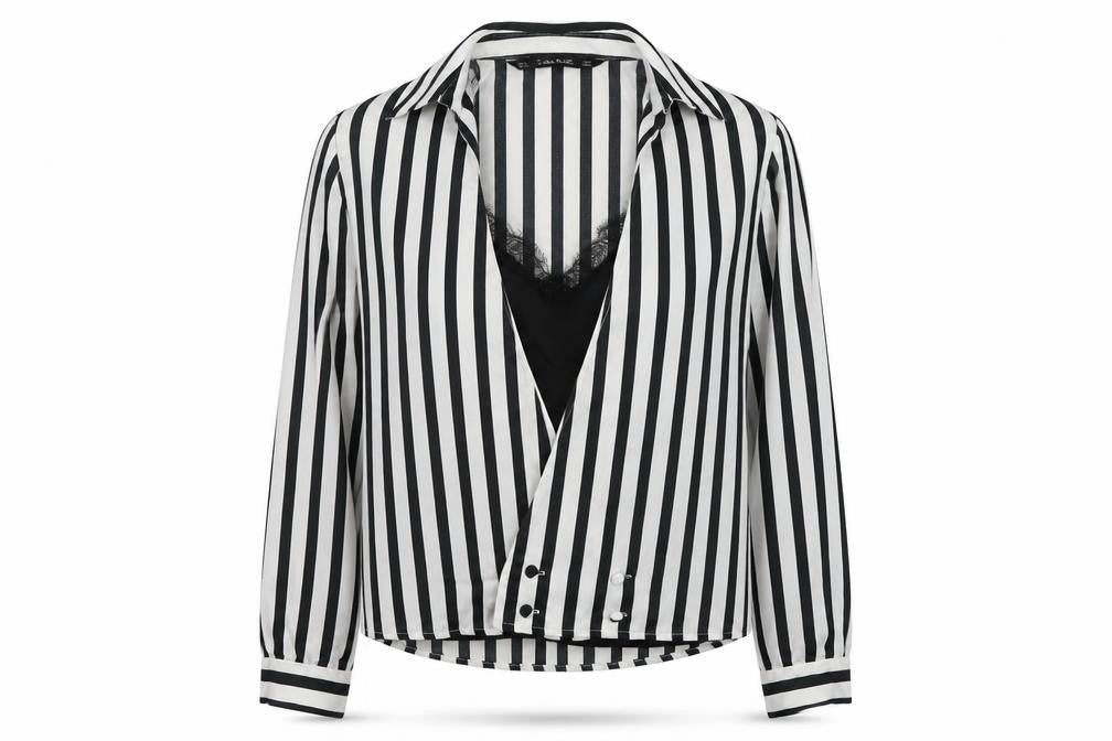 ZARA Women Black White Striped Wrap Blouse Size S