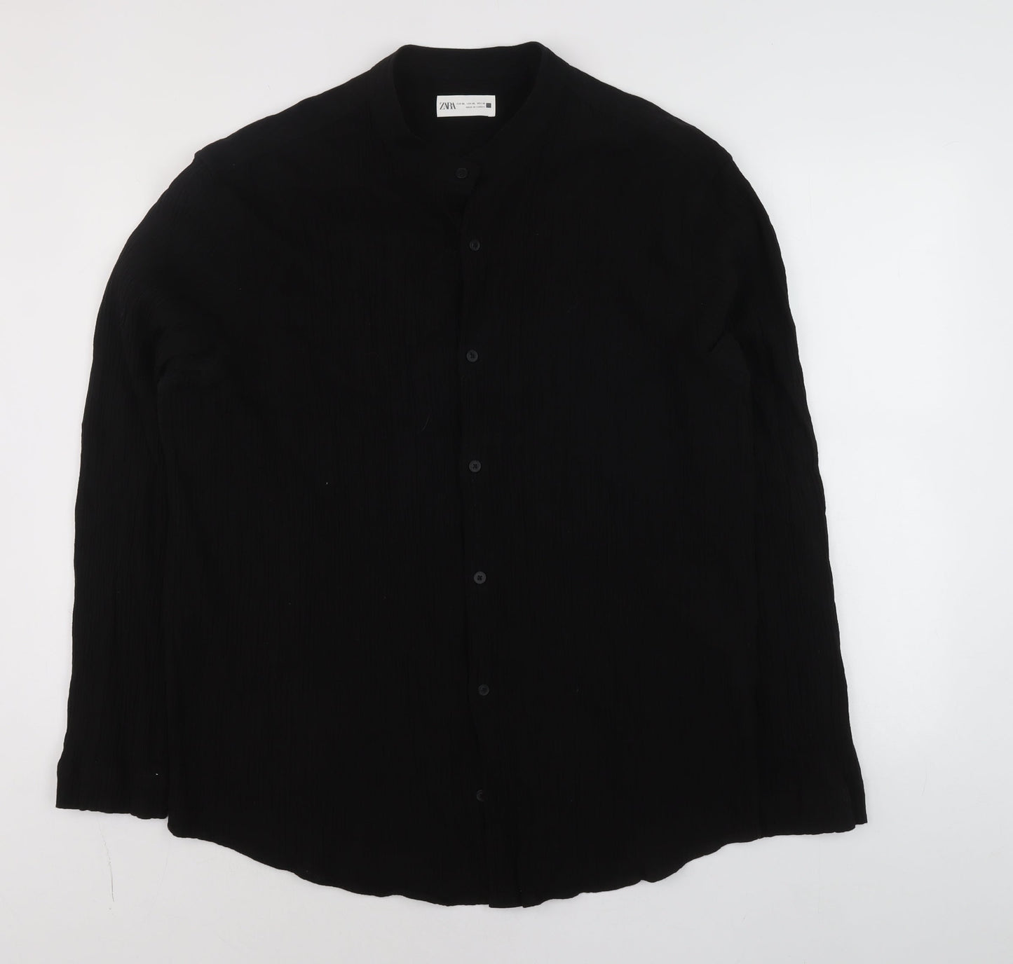 ZARA Women Black Long Sleeve Basic Button-Up Shirt XL